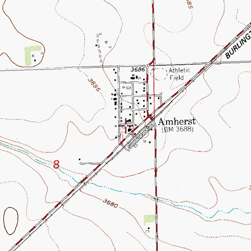 Topographic Map of Amherst Post Office, CO