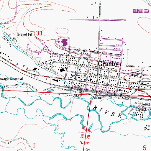 Topographic Map of Granby Post Office, CO