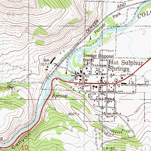 Topographic Map of Hot Sulphur Springs Post Office, CO