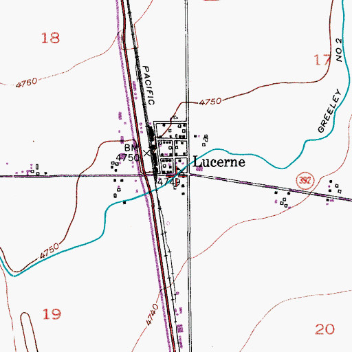 Topographic Map of Lucerne Post Office, CO