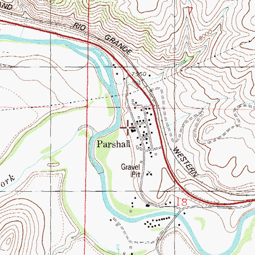 Topographic Map of Parshall Post Office, CO