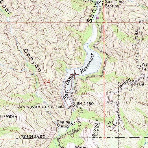Topographic Map of San Dimas Reservoir, CA