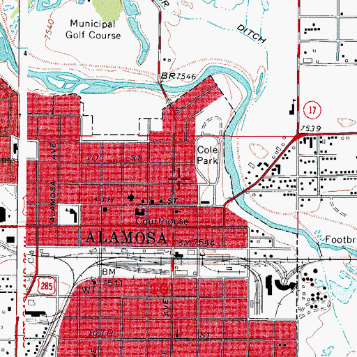Topographic Map of Alamosa Post Office, CO