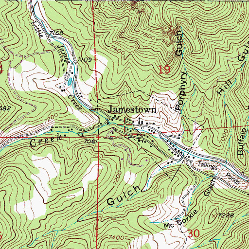 Topographic Map of Jamestown Post Office, CO