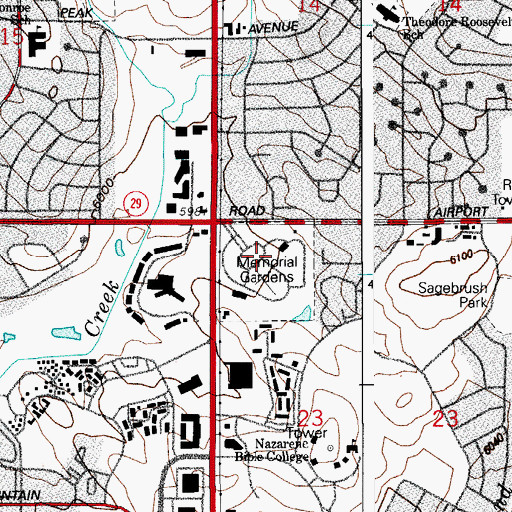 Topographic Map of Memorial Gardens Cemetery and Mausoleum, CO