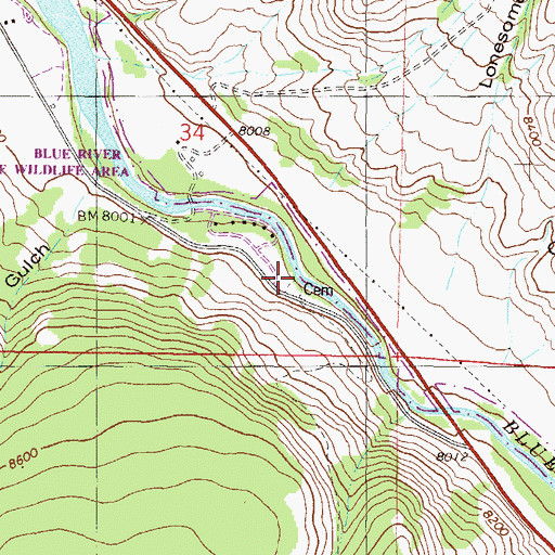 Topographic Map of Kansas Gulch Grandview Cemetery, CO