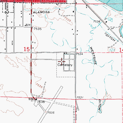 Topographic Map of Alamosa Municipal Cemetery, CO