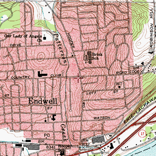 Topographic Map of Endwell Fire Department Station 1, NY
