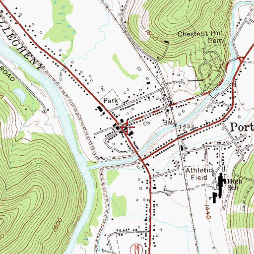 Topographic Map of Portville Fire Department, NY