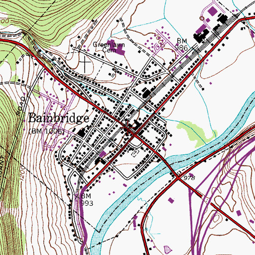 Topographic Map of Bainbridge Fire Department, NY