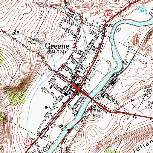 Topographic Map of Greene Volunteer Fire Department, NY