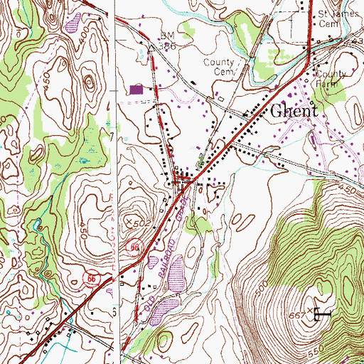 Topographic Map of Ghent Volunteer Fire Company 1, NY