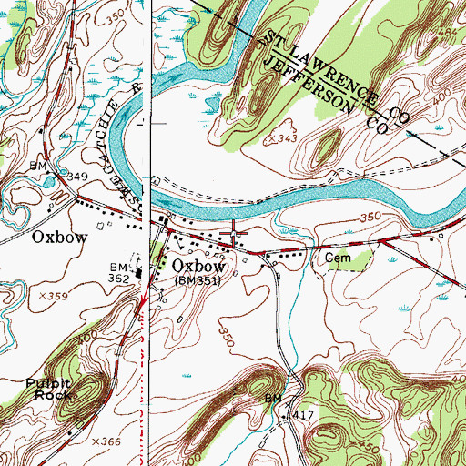 Topographic Map of Oxbow Volunteer Fire Department, NY