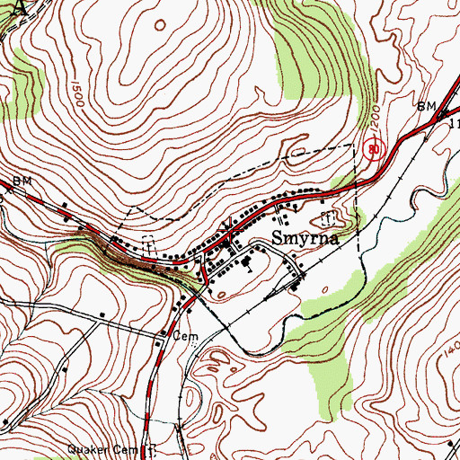 Topographic Map of Smyrna Volunteer Fire Department, NY