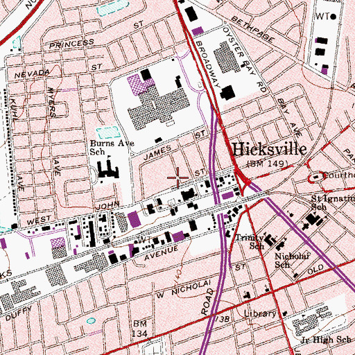 Topographic Map of Hicksville Volunteer Fire Station, NY