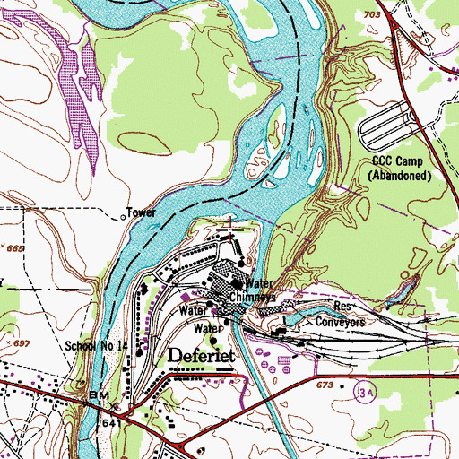 Topographic Map of Deferiet Volunteer Fire Company, NY