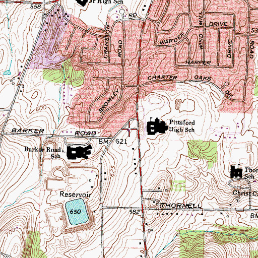 Topographic Map of Pittsford Volunteer Fire Department Station 2, NY