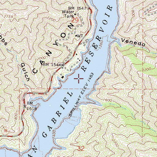 Topographic Map of San Gabriel Reservoir, CA