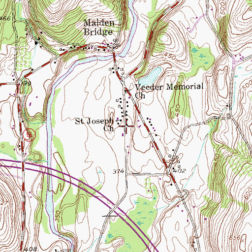 Topographic Map of Tri Village Volunteer Fire Company Malden Bridge Station 3, NY