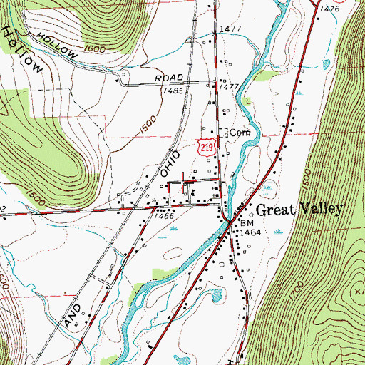 Topographic Map of Great Valley Volunteer Fire Company, NY