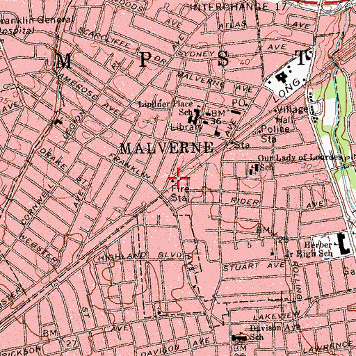 Topographic Map of Malverne Volunteer Fire Department Norwood Hook Ladder and Hose Company, NY