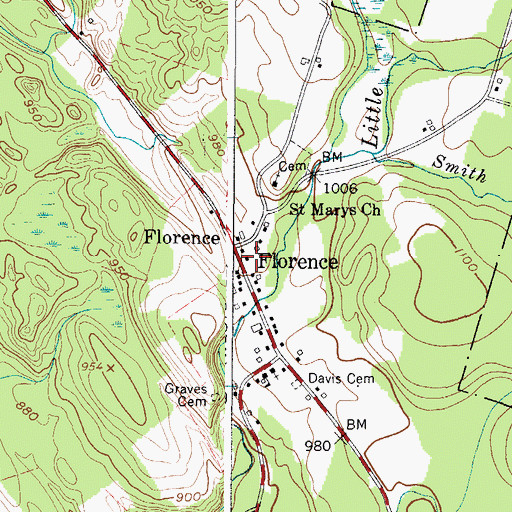 Topographic Map of Florence Volunteer Fire Department, NY