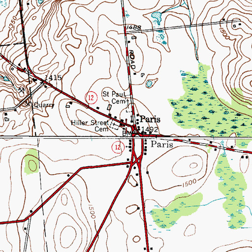 Topographic Map of Paris Hill Volunteer Fire Company, NY
