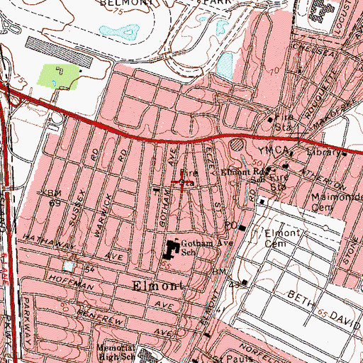 Topographic Map of Elmont Volunteer Fire Station, NY