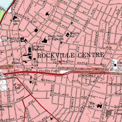 Topographic Map of Rockville Centre Fire Department Live Oak Engine Company 1, NY