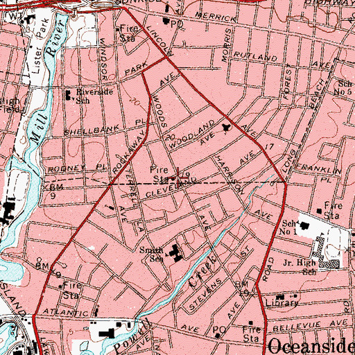 Topographic Map of Rockville Centre Volunteer Fire Department Woodland Engine Company 4, NY