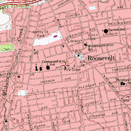 Topographic Map of Roosevelt Volunteer Fire Department Headquarters Station 1, NY
