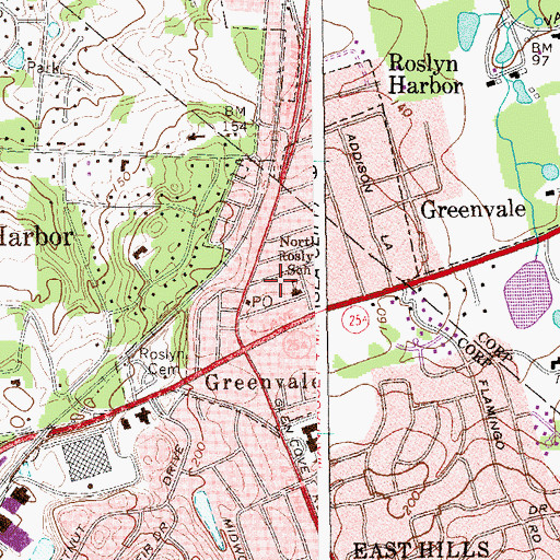Topographic Map of Roslyn Rescue Hook and Ladder Company 1 Station 3, NY