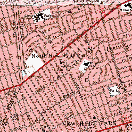 Topographic Map of New Hyde Park Volunteer Fire Station, NY