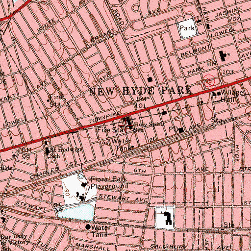 Topographic Map of New Hyde Park Volunteer Fire Station, NY