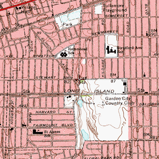 Topographic Map of Garden City Volunteer Fire Station, NY