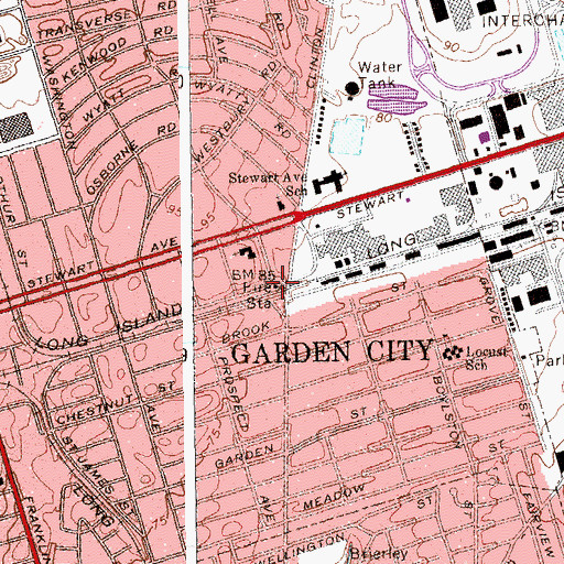 Topographic Map of Garden City Volunteer Fire Station, NY