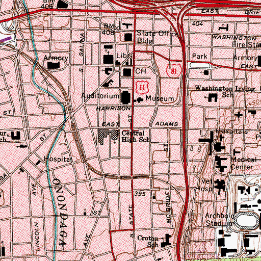 Topographic Map of Syracuse Fire Department Station 1, NY