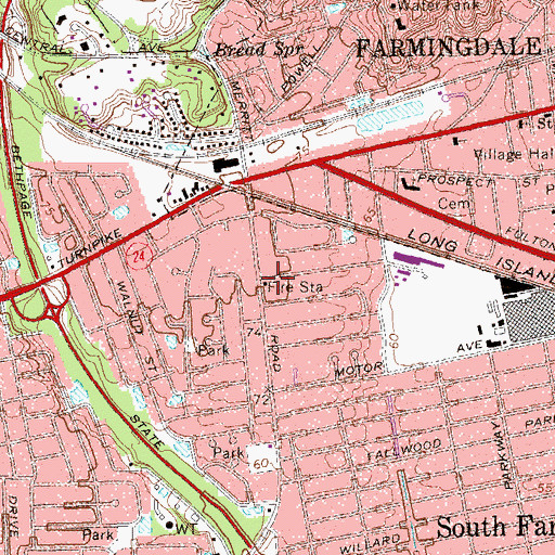 Topographic Map of South Farmingdale Volunteer Fire Station, NY