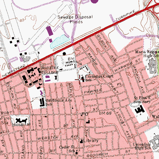 Topographic Map of Uniondale Volunteer Fire Department Emergency Company 1 Manor Engine Company 3, NY