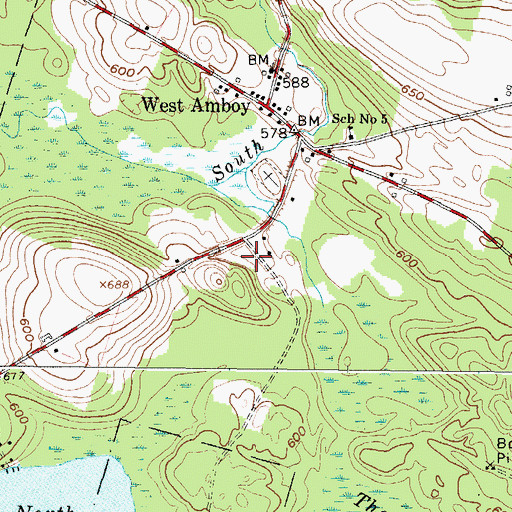 Topographic Map of West Amboy Volunteer Fire Department, NY