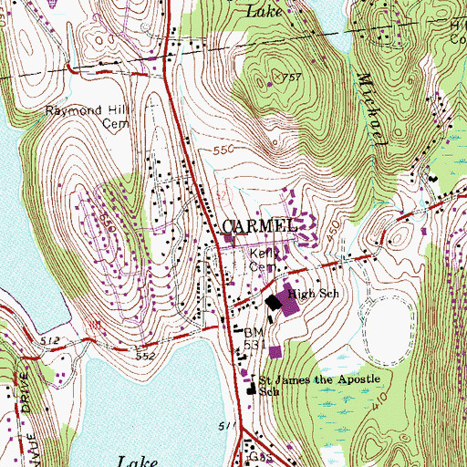 Topographic Map of Carmel Fire Department, NY