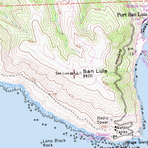 Topographic Map of San Luis Hill, CA