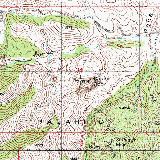 Topographic Map of Castle Rock, AZ
