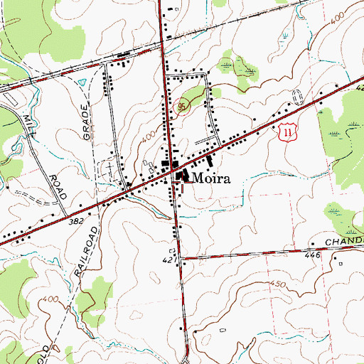 Topographic Map of Moira Volunteer Fire Department, NY