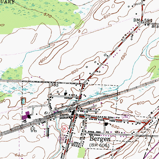 Topographic Map of Bergen Volunteer Fire Department, NY