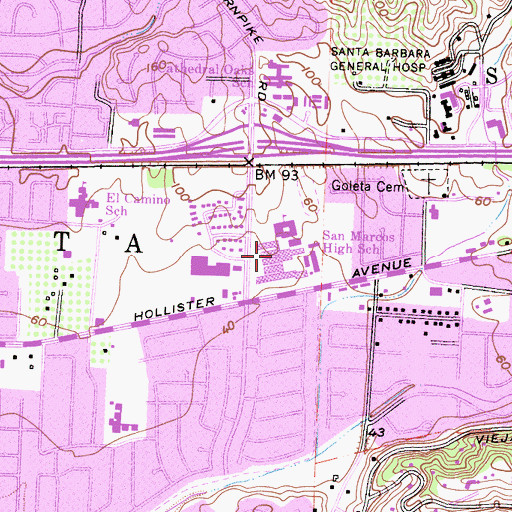 Topographic Map of San Marcos High School, CA