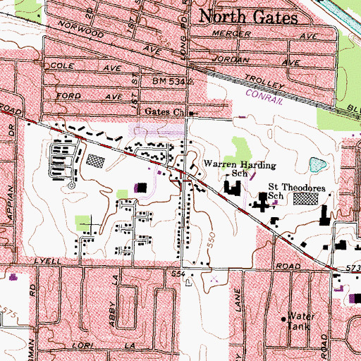 Topographic Map of Gates Volunteer Fire Department Station 2, NY