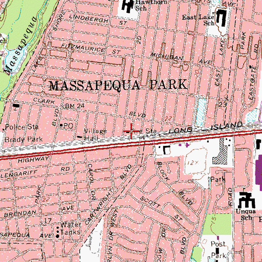 Topographic Map of Massapequa Volunteer Fire Department Park House Station 2, NY