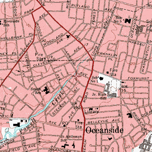 Topographic Map of Oceanside Volunteer Fire Department Rescue Company 1, NY