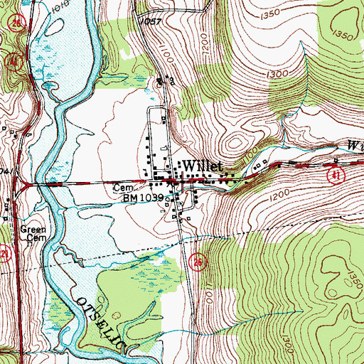 Topographic Map of Willet Volunteer Fire Department, NY